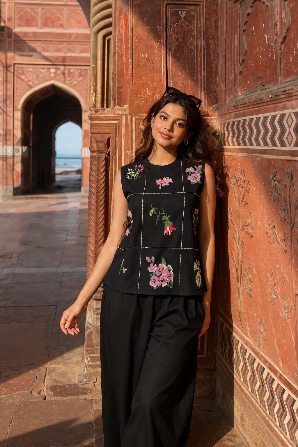 Onyx Meadow Embroidered Cotton Co-Ord Set