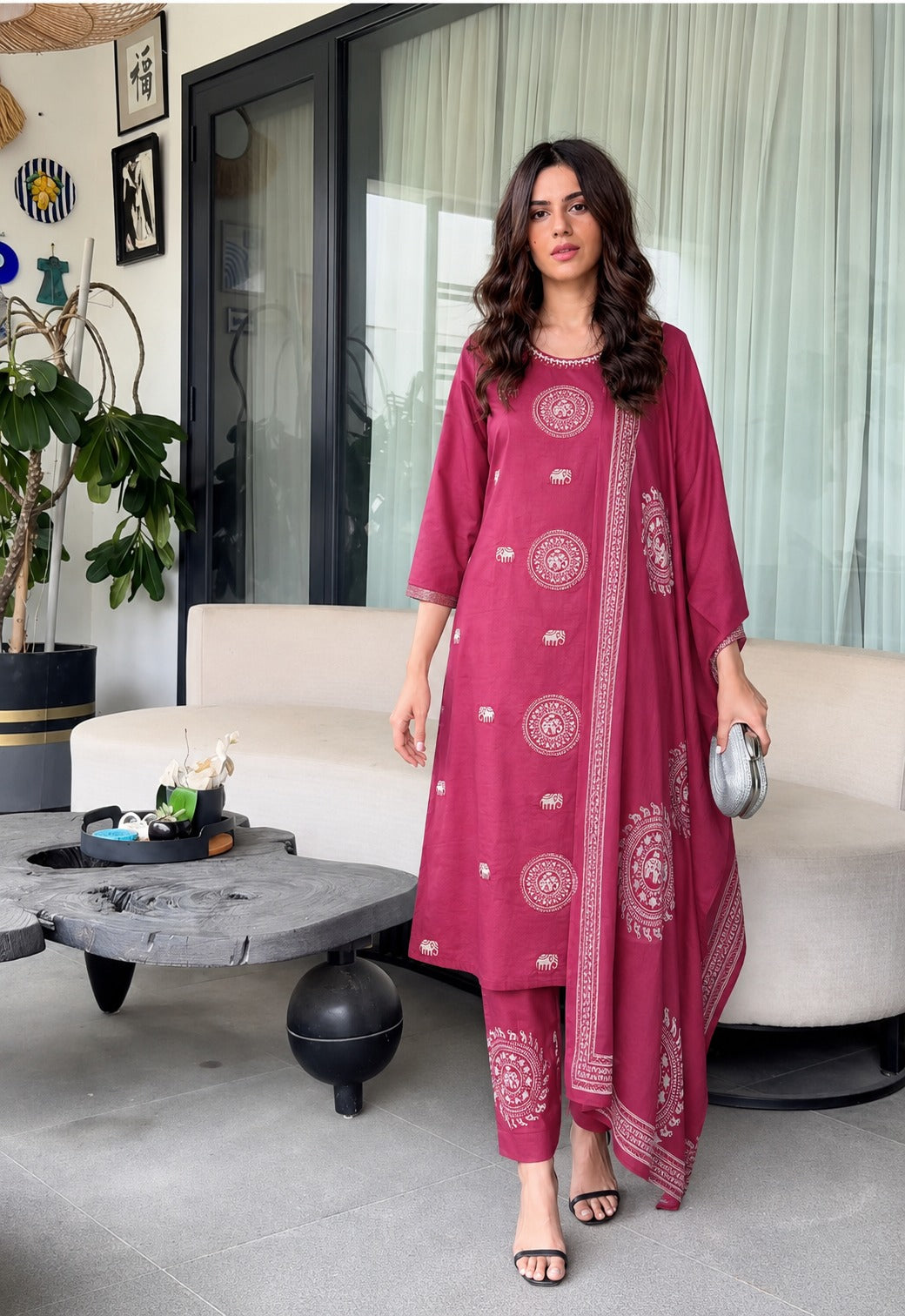 Royal Elephant Embroidered Cotton Pant Set