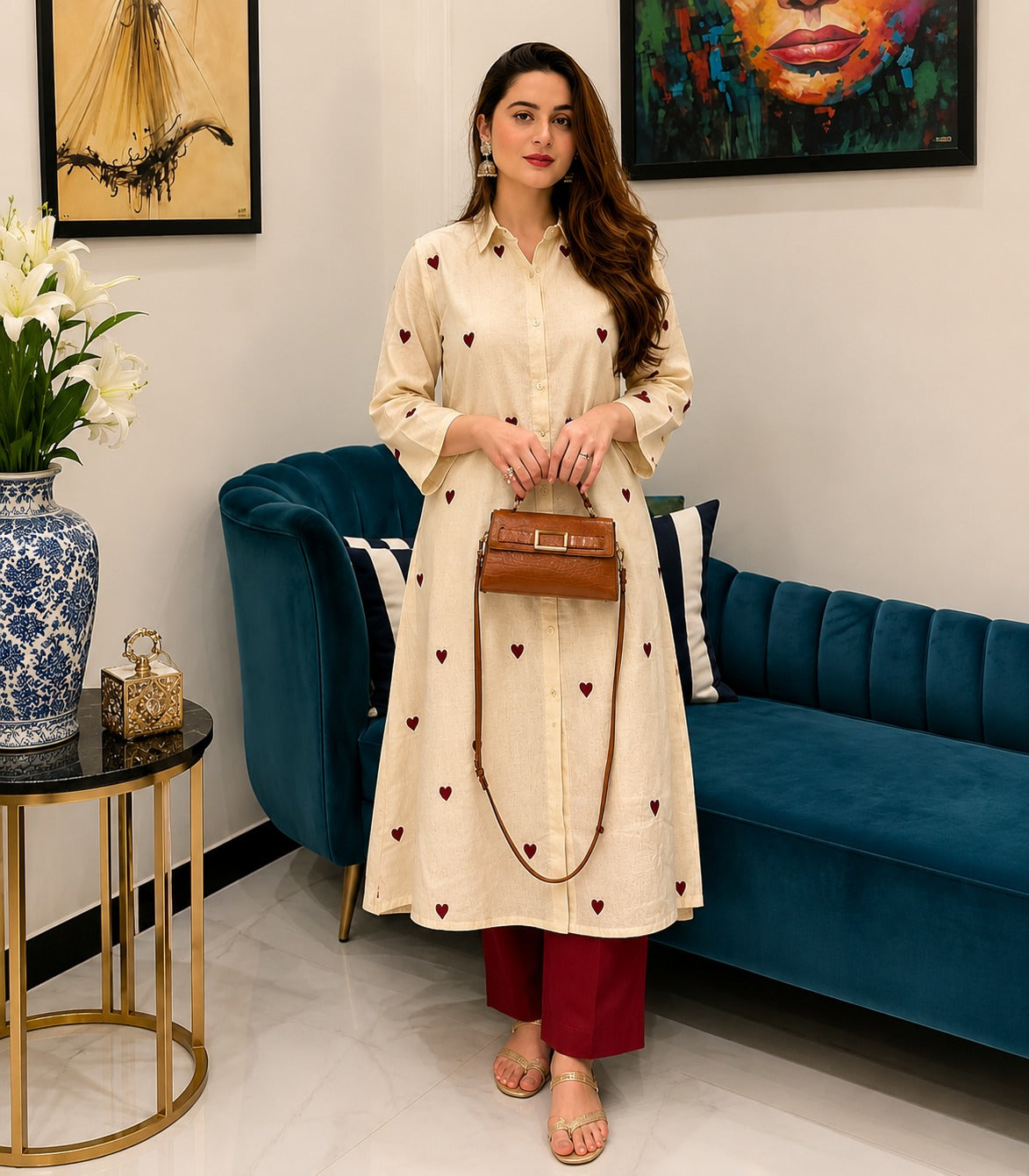 Heart Flex Embroidered Cotton Kurta Set