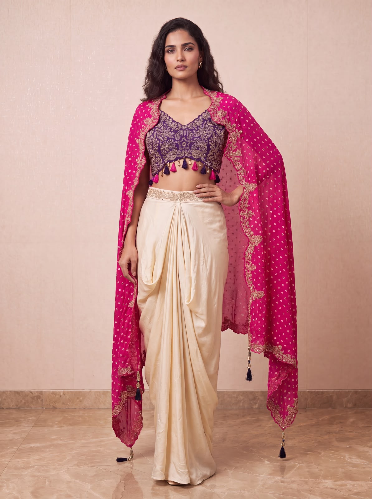 Gilded Orchid Embellished Crepe Silk Cape Set