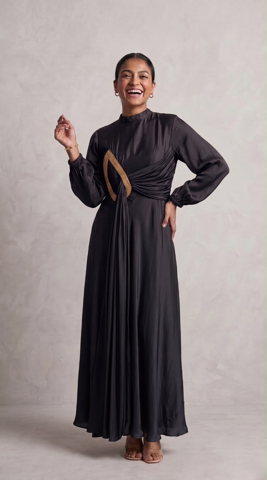 Onyx Solid Embellished Satin Silk Dress