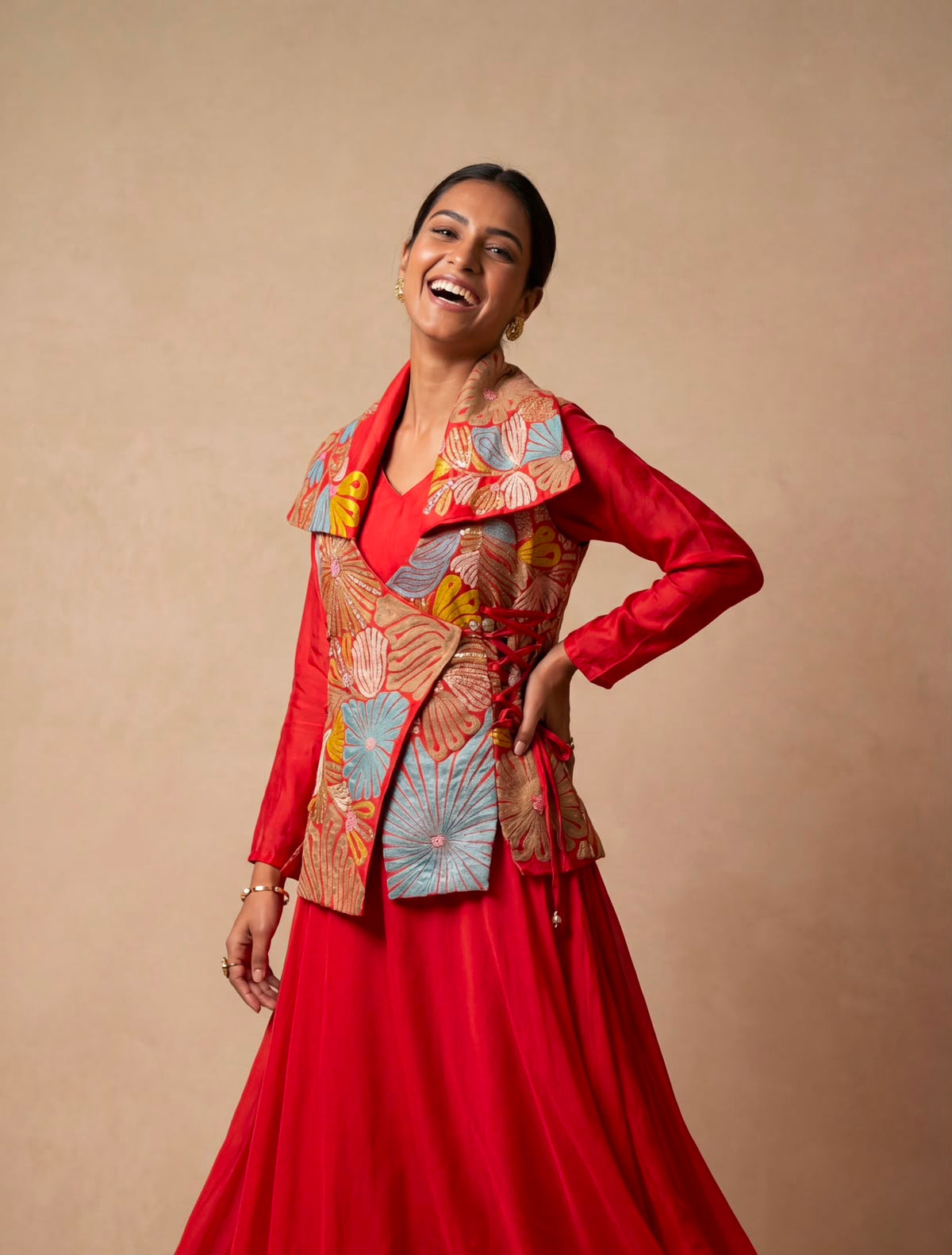 Scarlet Red Embellished Chanderi Silk Co-Ord Set