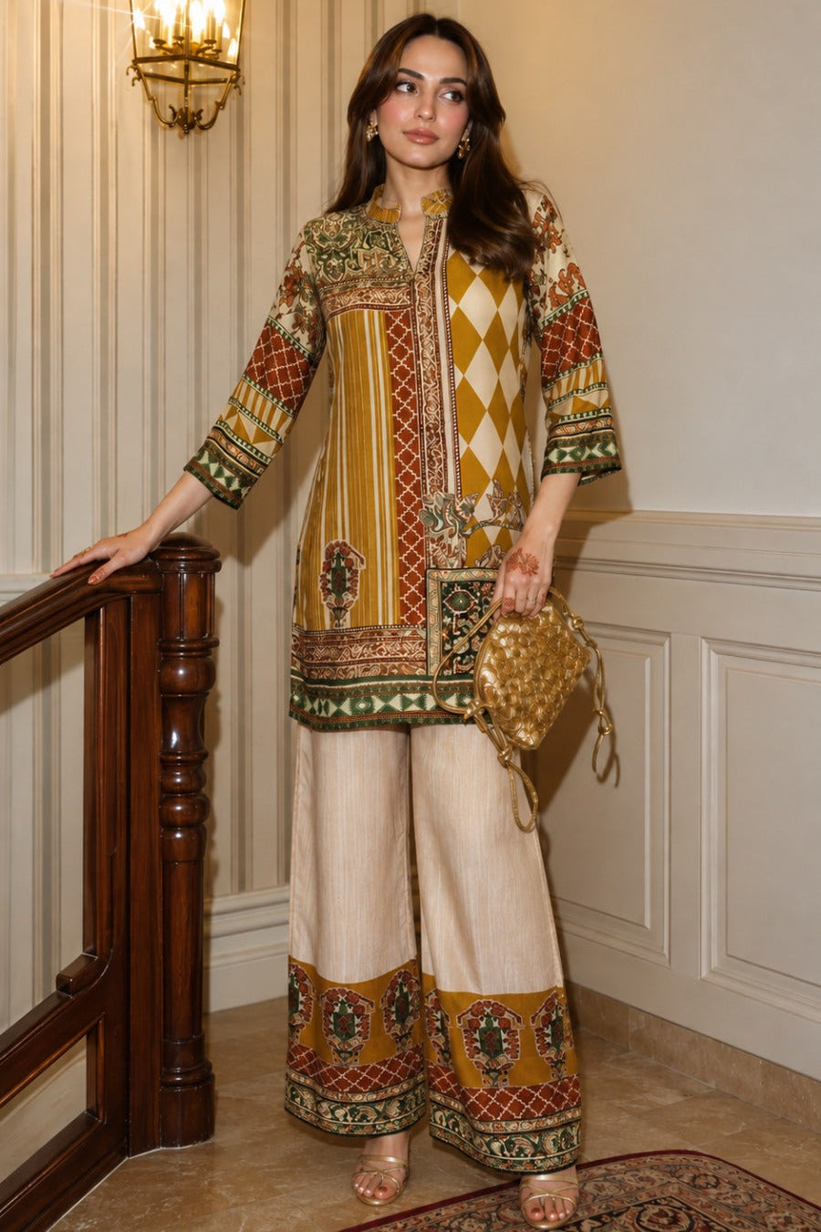 Multi-color Ajrakh Printed Crepe Silk Co-Ord Set