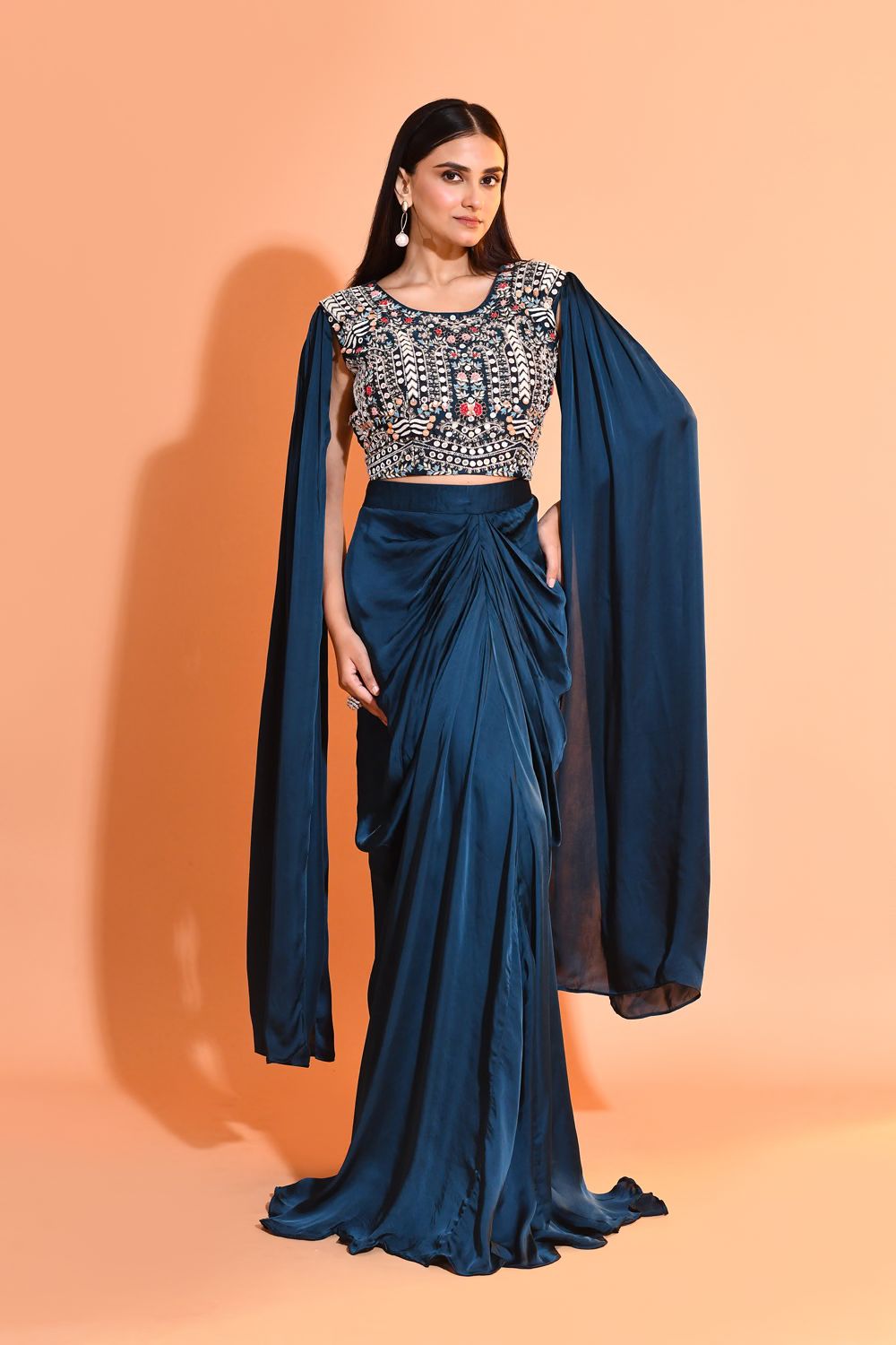 Navy Embellished Premium Georgette Skirt Set