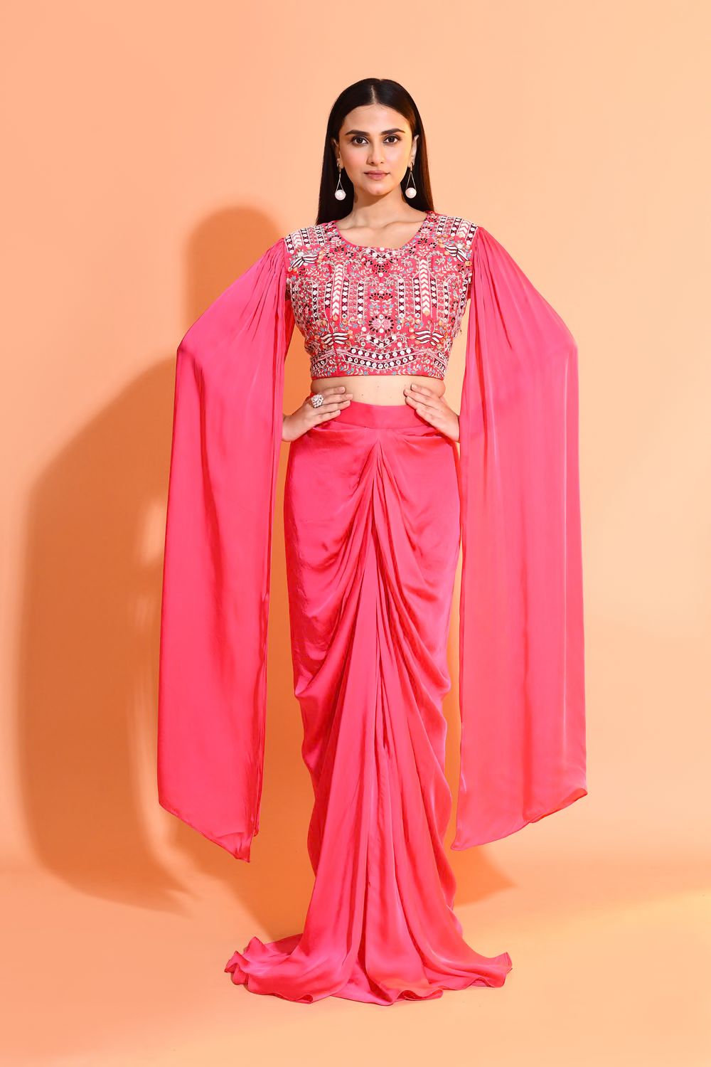 Pink Embellished Premium Georgette Skirt Set