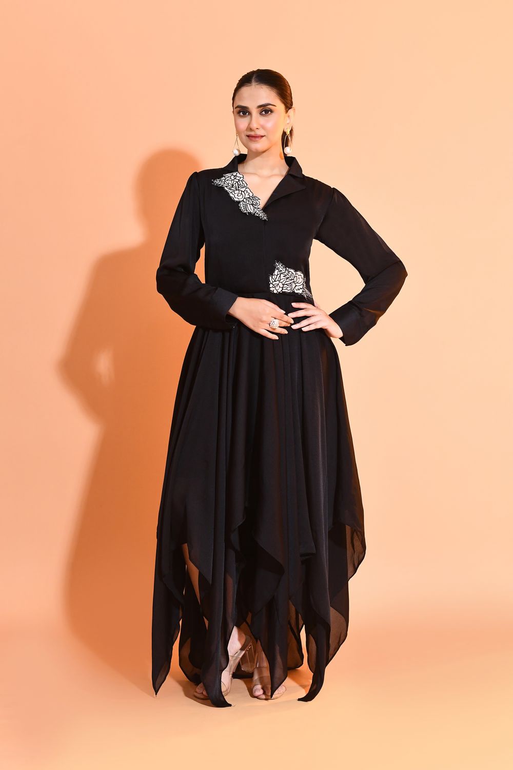 Onyx Embellished Satin Silk Dress