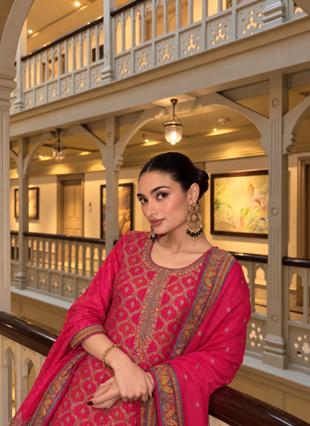 Vibrant Fuchsia Paisley Premium Silk Suit Set