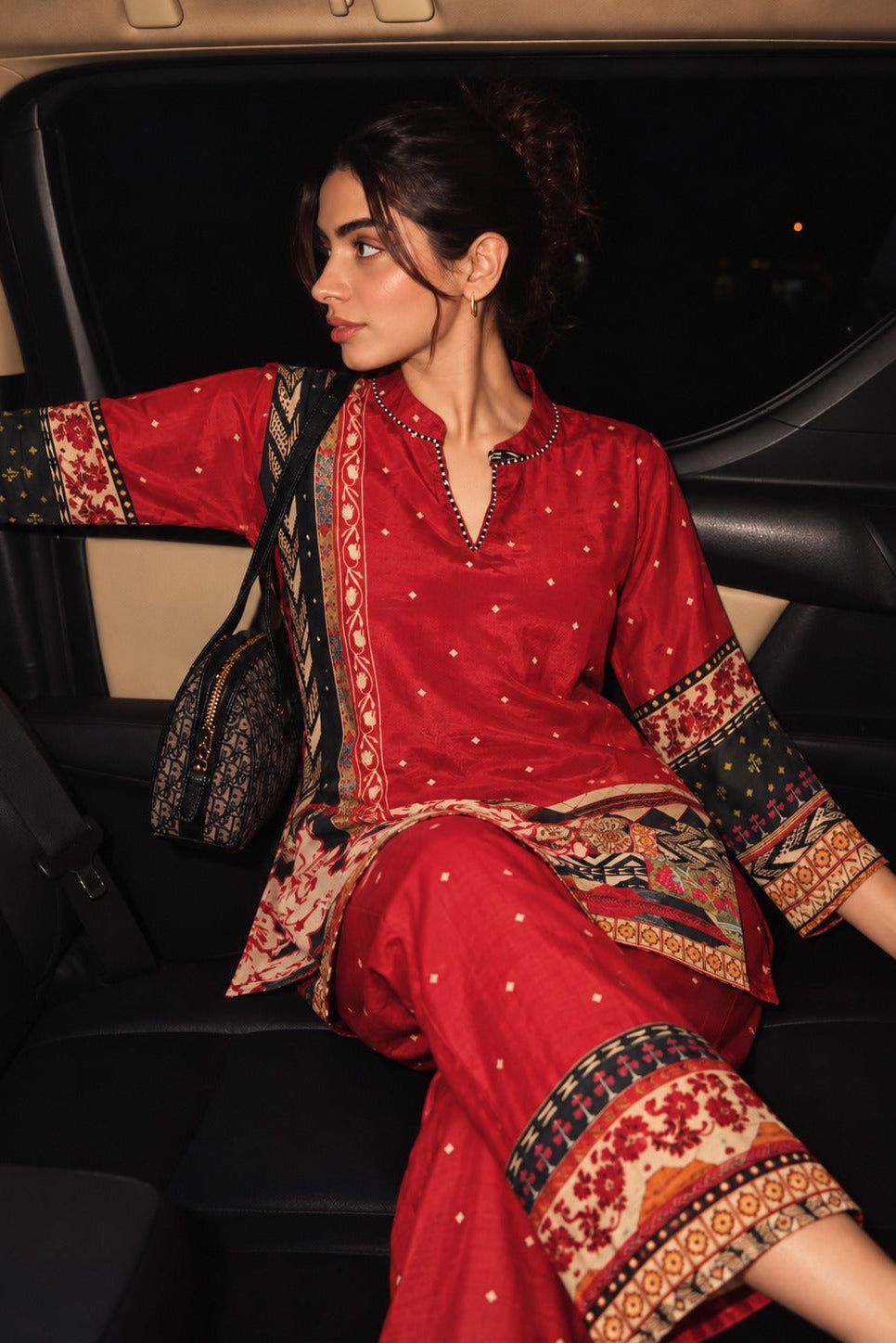 Deep Maroon Printed Crepe Silk Co-ord Set