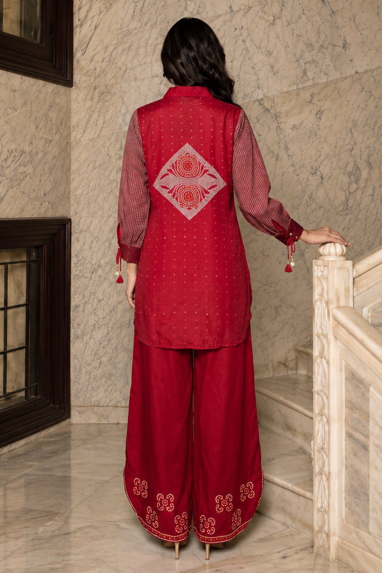 Crimson Red Embellished Crepe Silk Co-ord Set