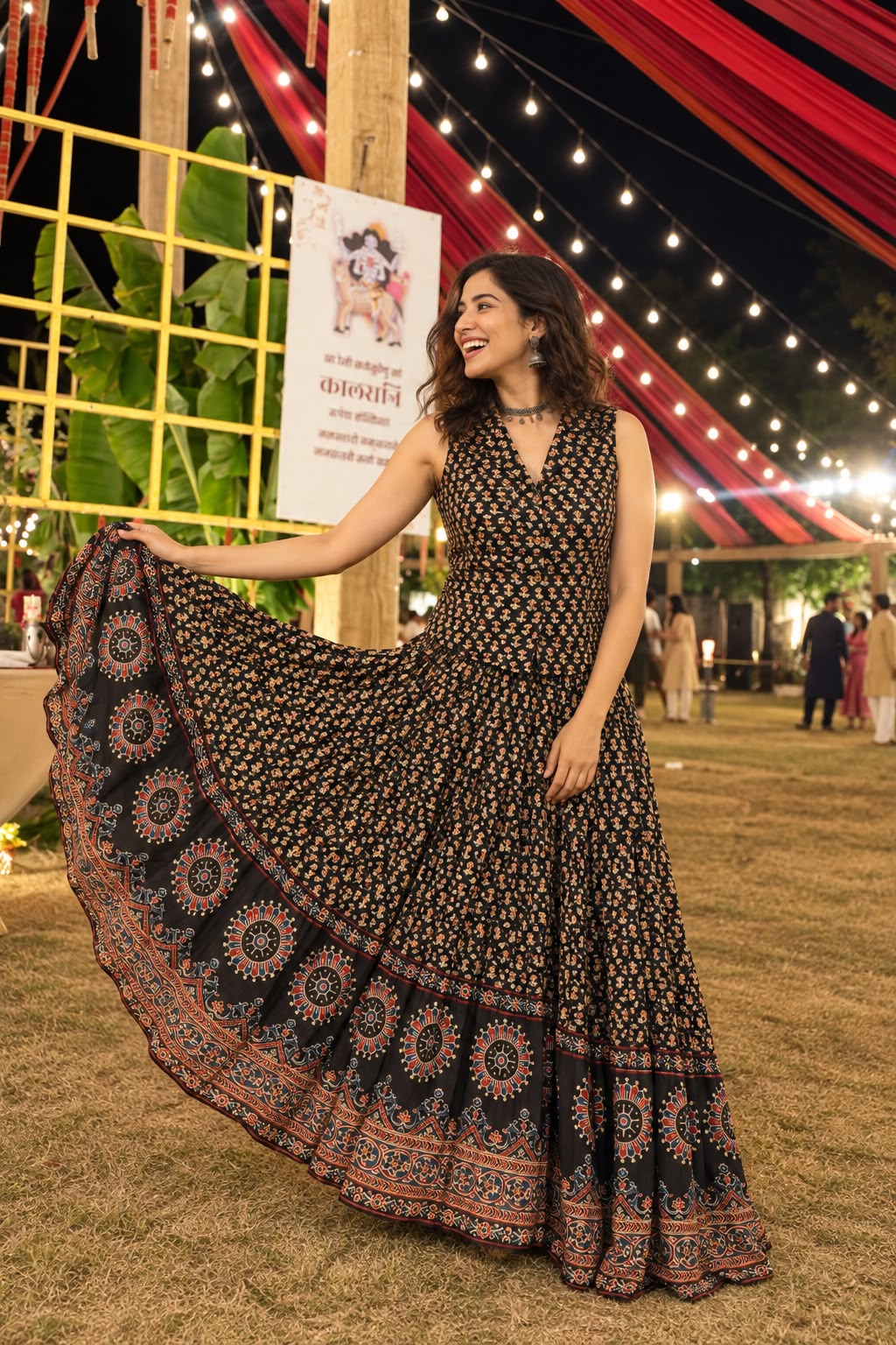 Jet Black Embellished Mul Cotton Skirt Set