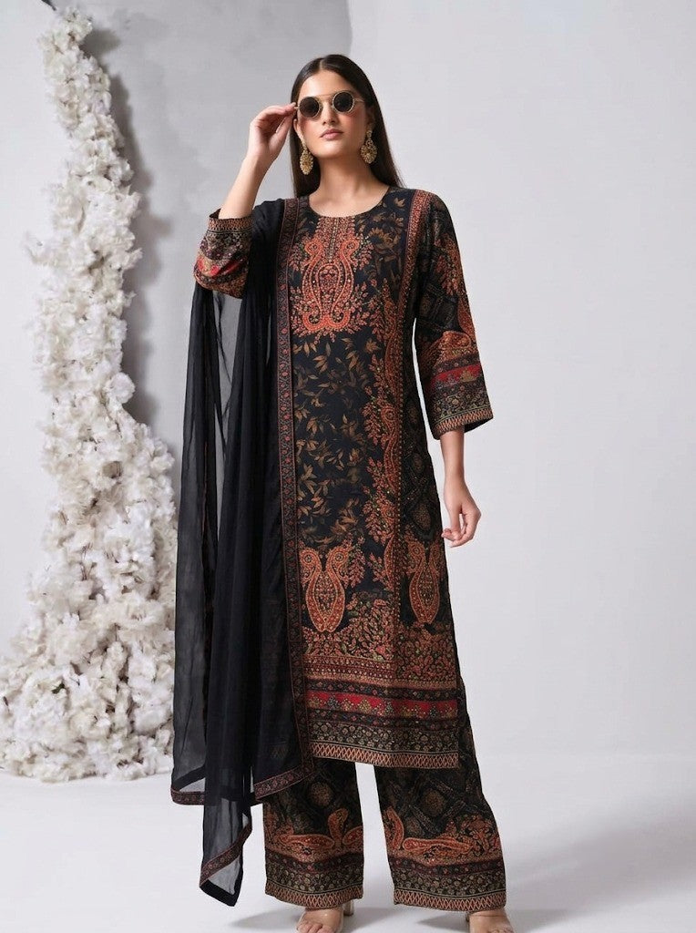 Multi-color Embellished Crepe Silk Palazzo Set