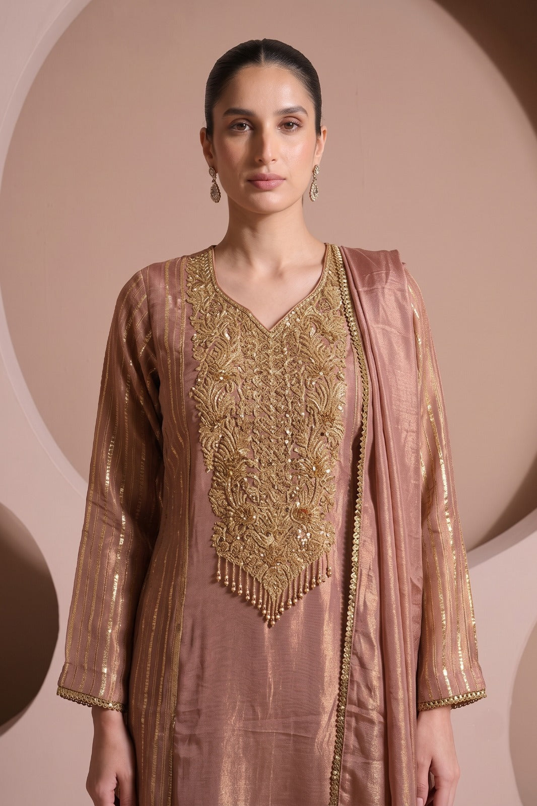 Dusty Mauve Embellished Shimmer Silk Pant Set