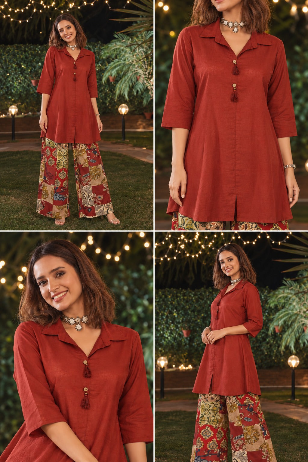 Brick Red Patchwork Pure Cotton Co-ord Set