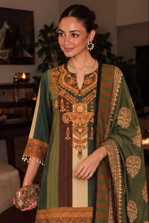 Olive Green Printed Crepe Silk Palazzo Set