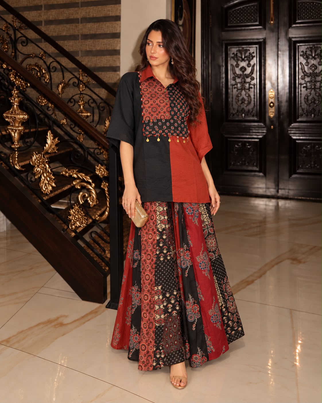 Maroon Embellished Organic Cotton Skirt Set
