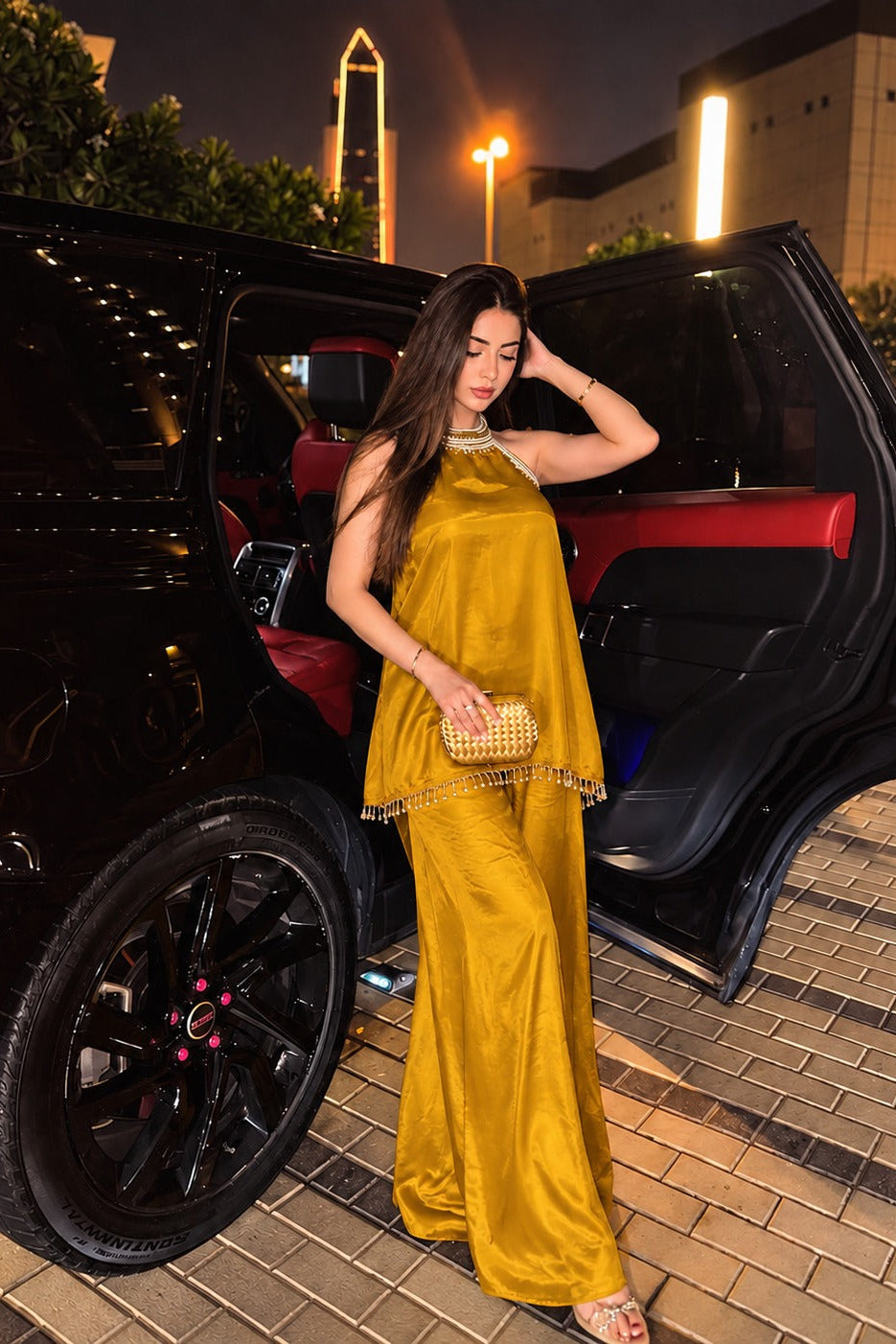Mustard Yellow Embellished Crepe Silk Co-Ord Set