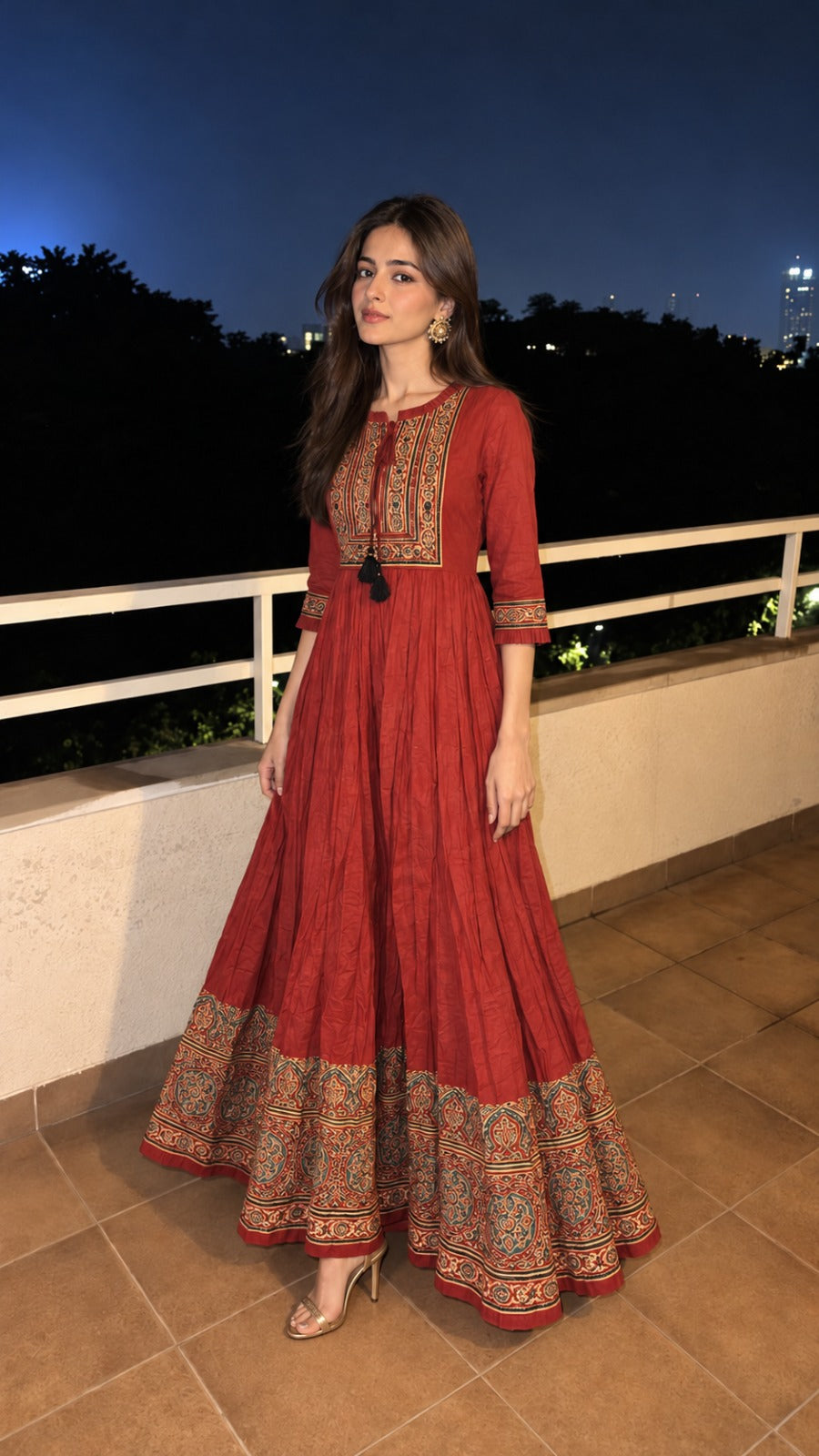 Deep Rust Printed Mul Cotton Anarkali