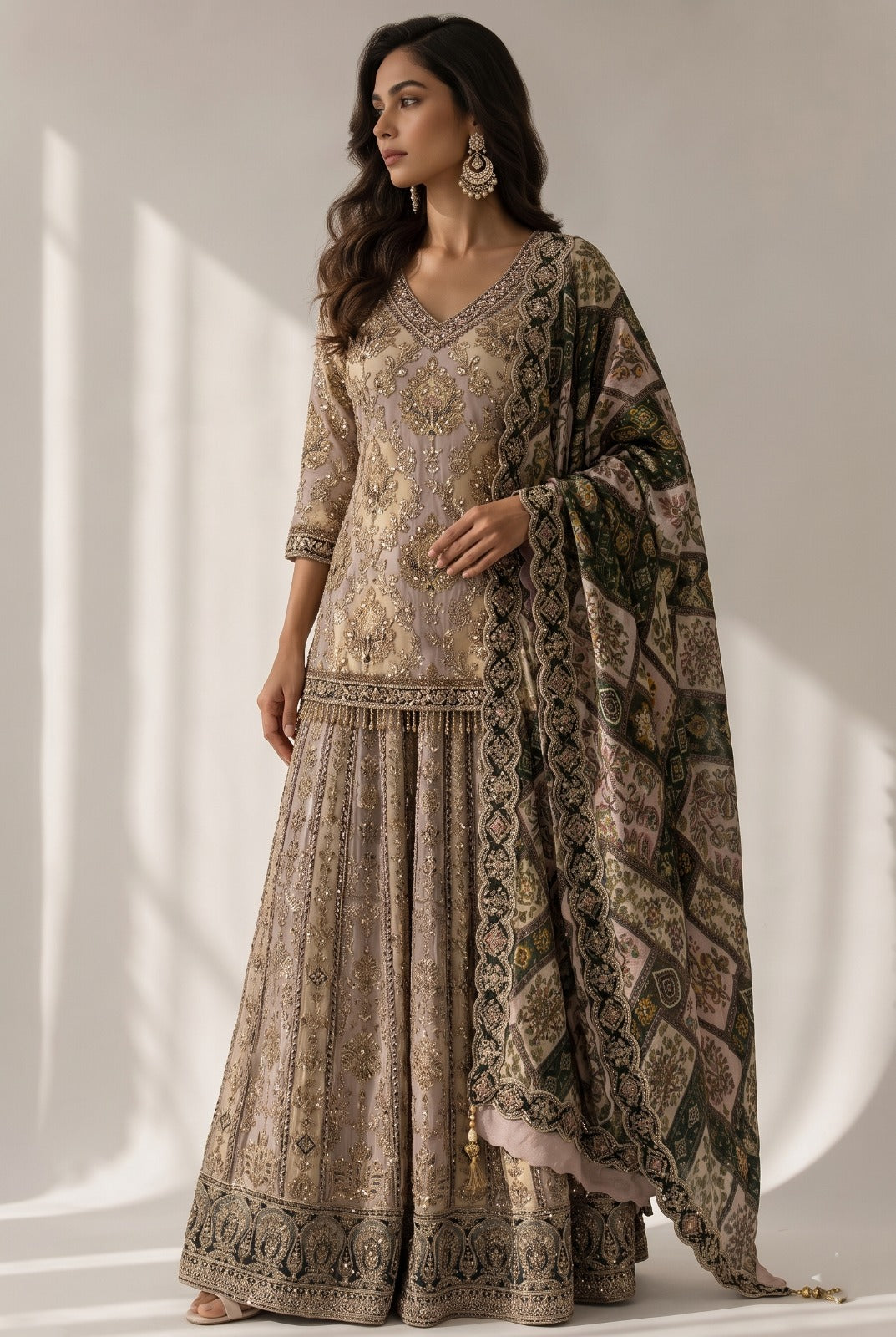 Dusty Pink Embellished Crepe Silk Palazzo Set