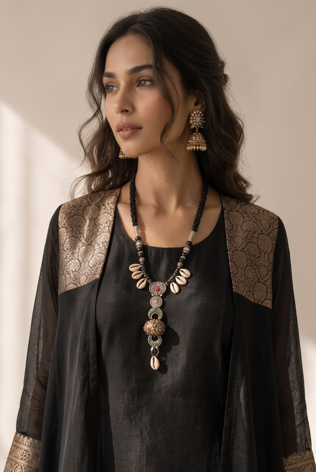 Black Embellished Khadi Linen Pant Set