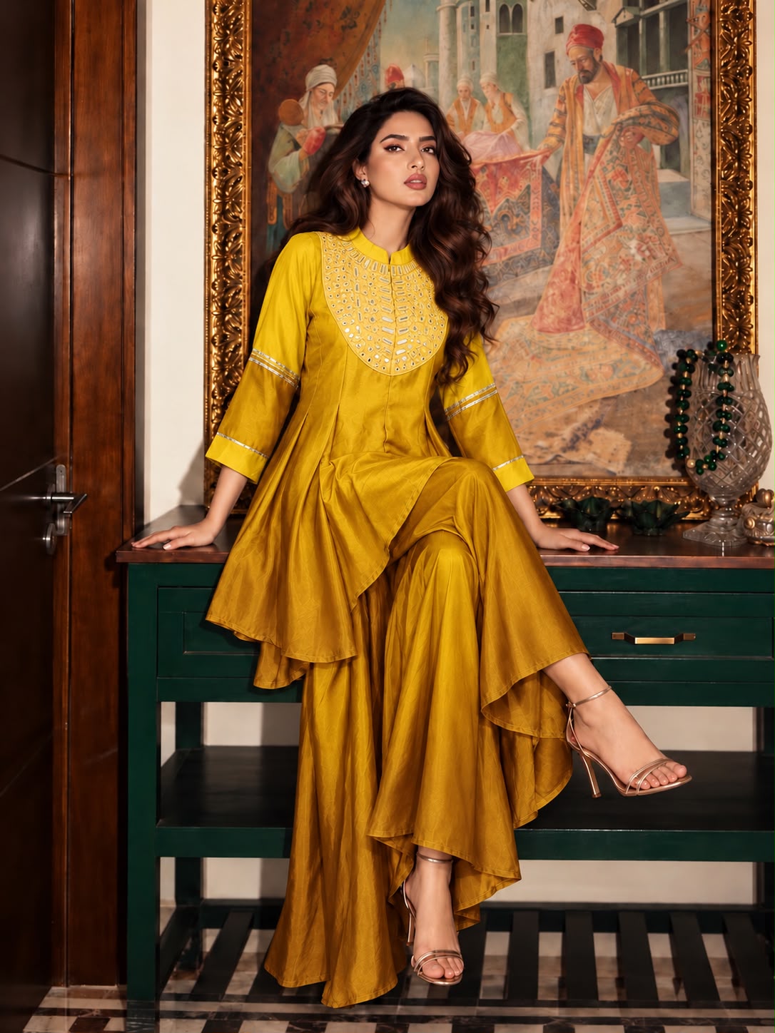 Ombre Mustard  Mul Chanderi Silk Mirror Co-ord Set