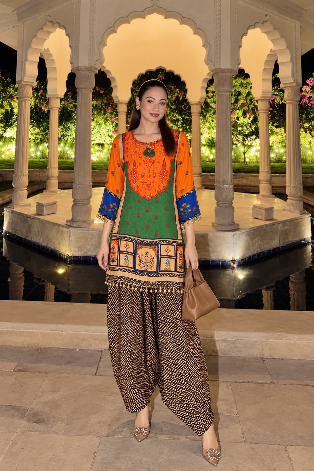 Tangerine Orange Embellished Crepe Silk Salwar Set