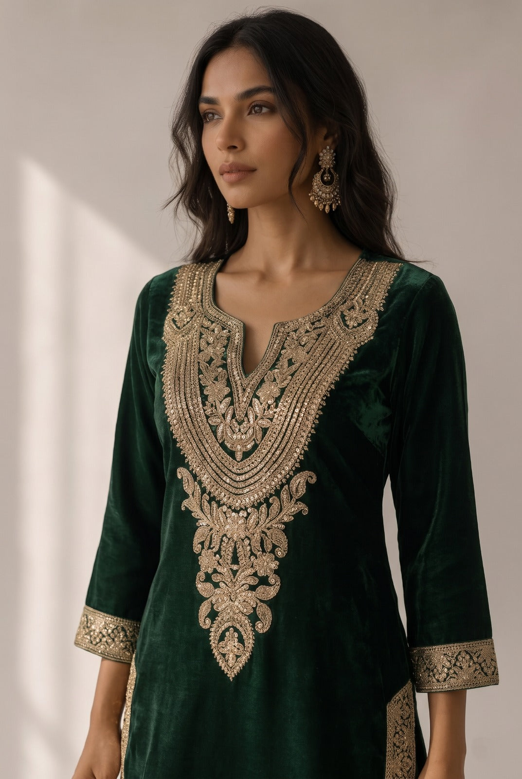Deep Emerald Embellished Crepe Satin Silk Salwar Set