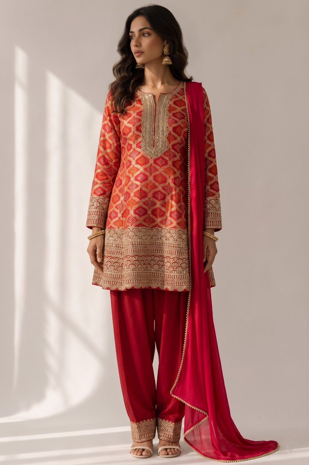 Crimson Red Embellished Georgette Silk Salwar Set
