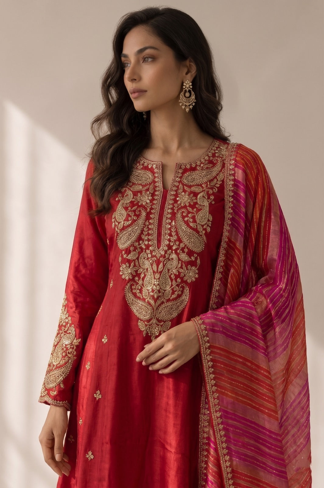 Royal Red Embellished Crepe Silk Palazzo Set