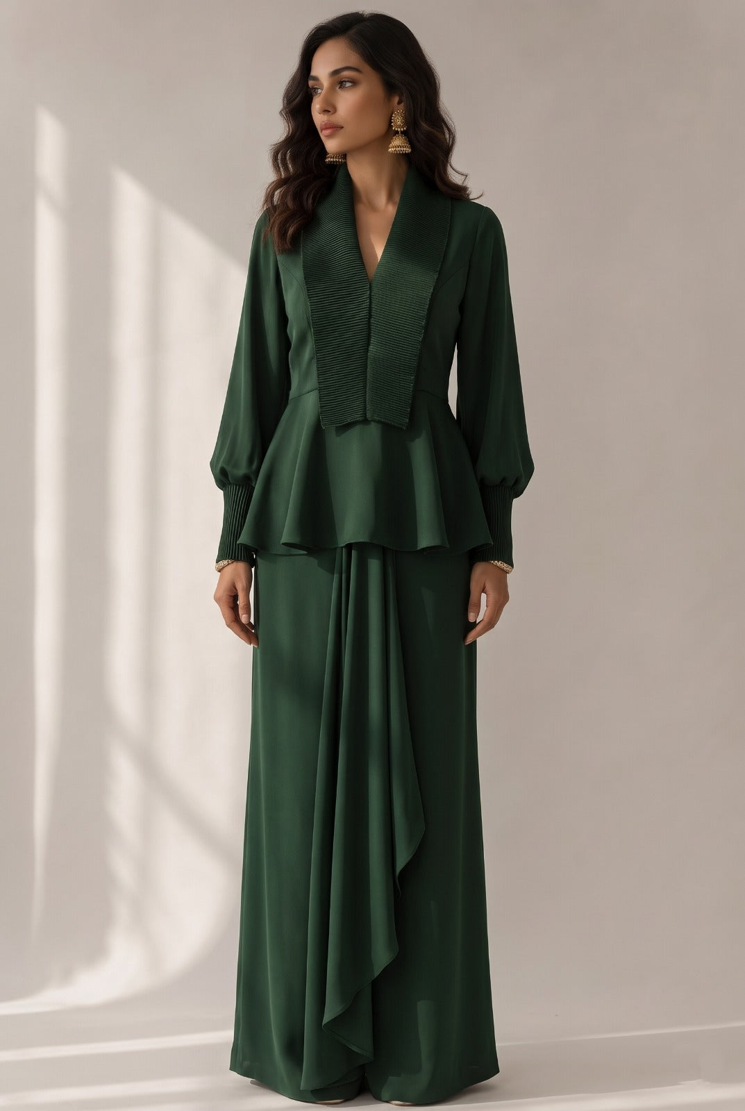 Dark Green Satin Silk Skirt Set