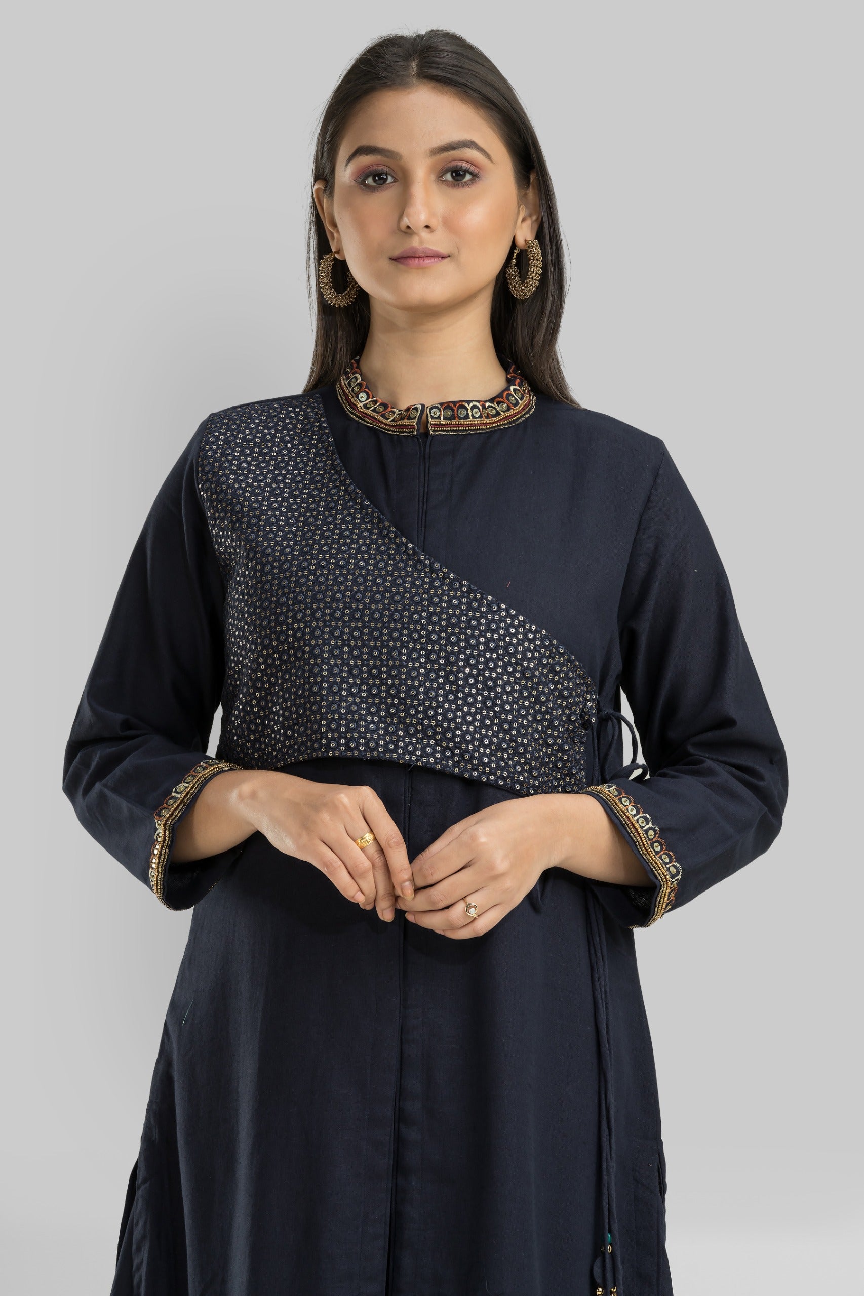 Blue Heritage Embroidered Cotton Silk Dress