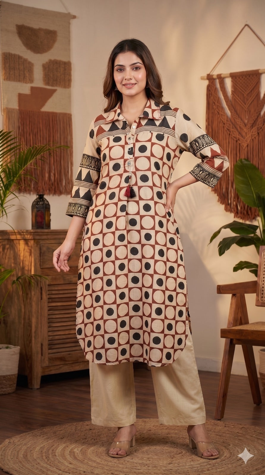 Polka Mosaic Printed Cotton Kurta Set