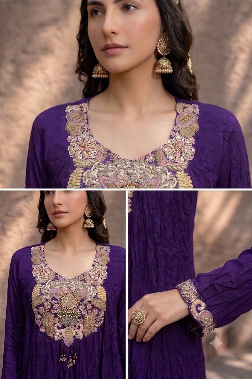 Royal Purple Embellished Georgette Silk Palazzo Set