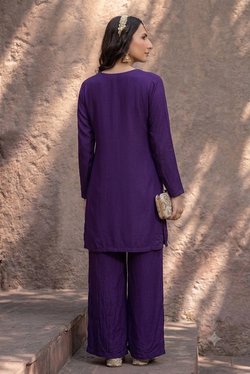 Royal Purple Embellished Georgette Silk Palazzo Set
