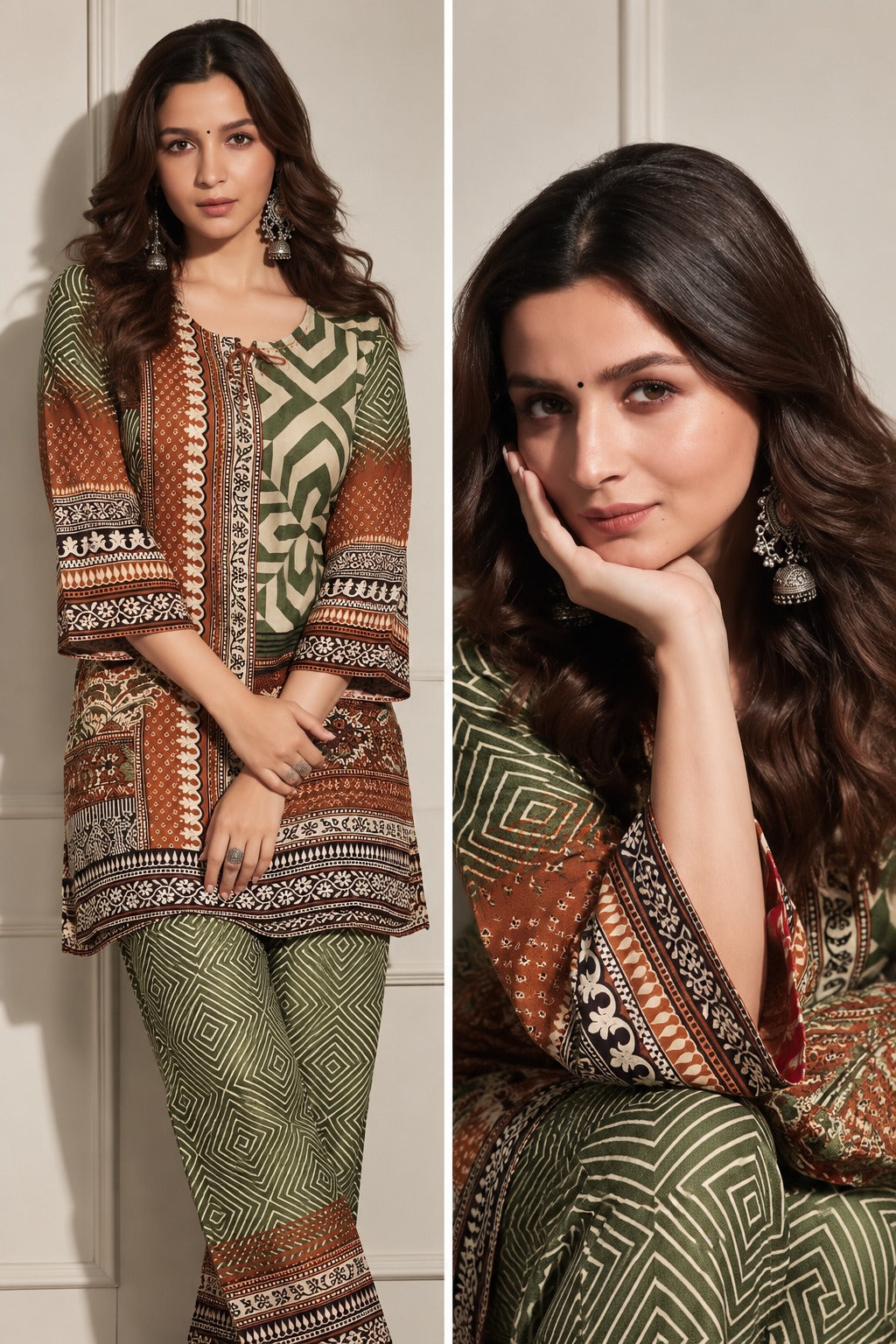 Earthy Abstract Print Pure Crepe Co-ord Set