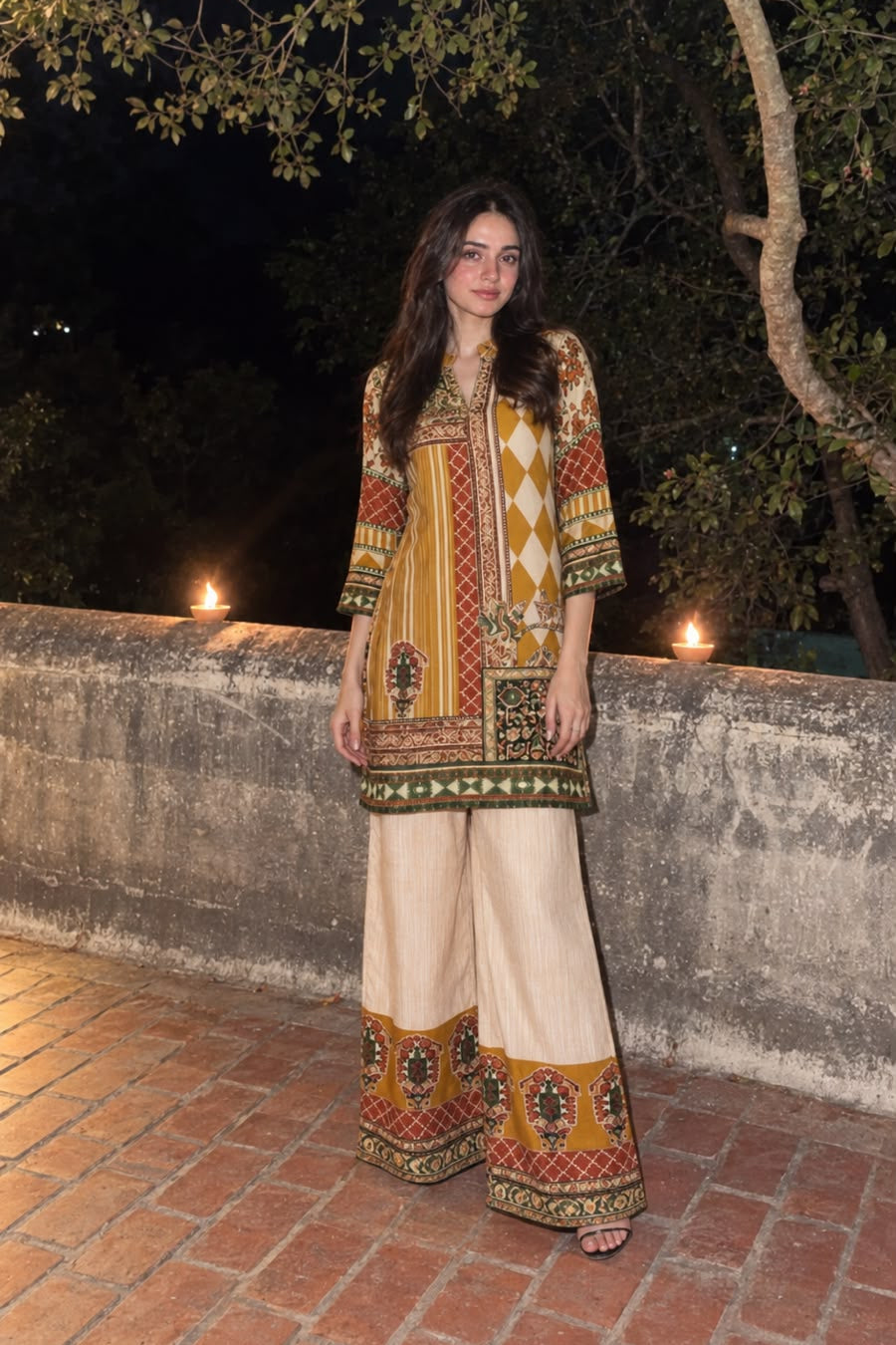 Multi-color Ajrakh Printed Crepe Silk Co-Ord Set