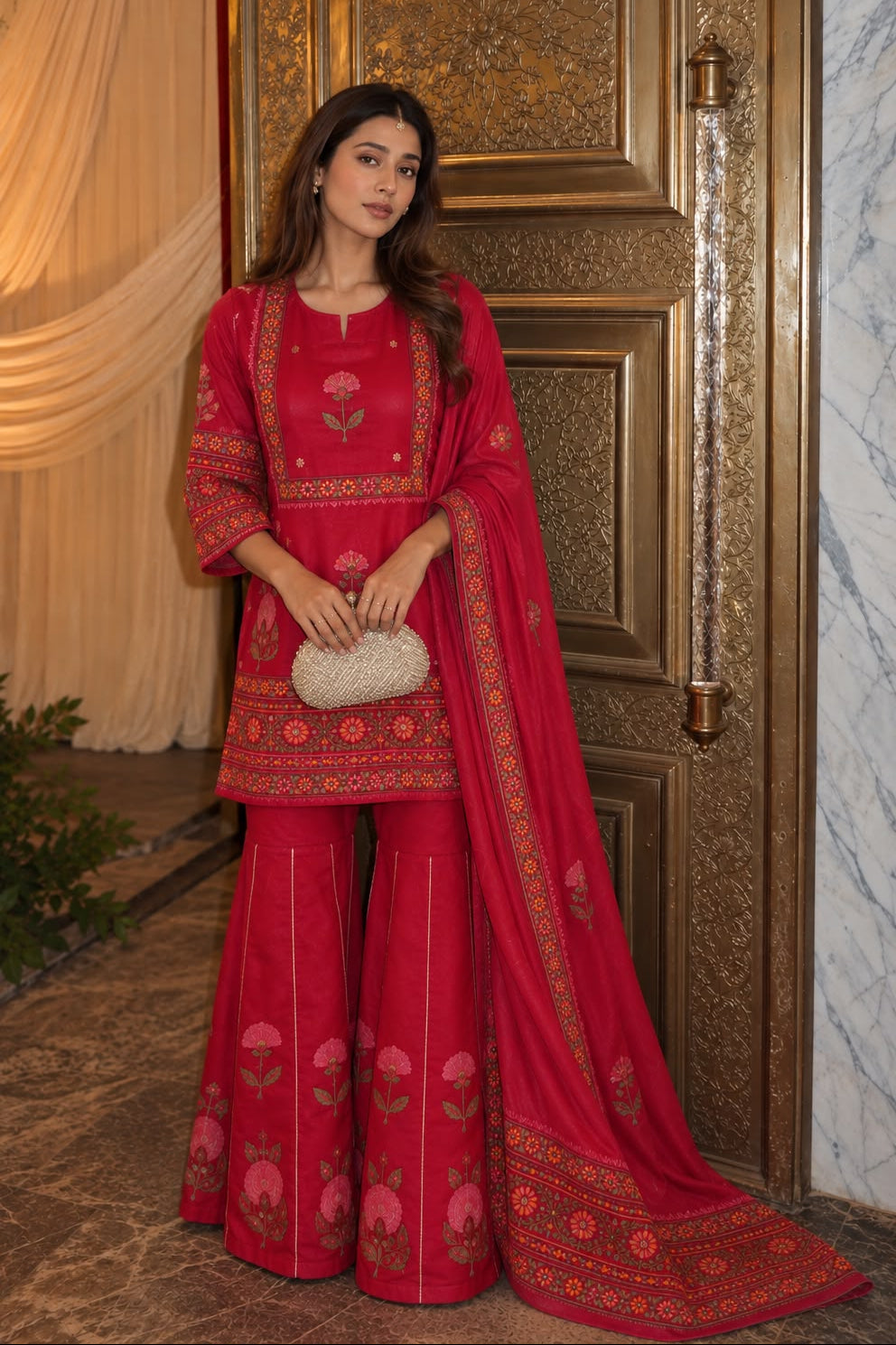 Rani Pink Printed Pure Mulmul Sharara Set