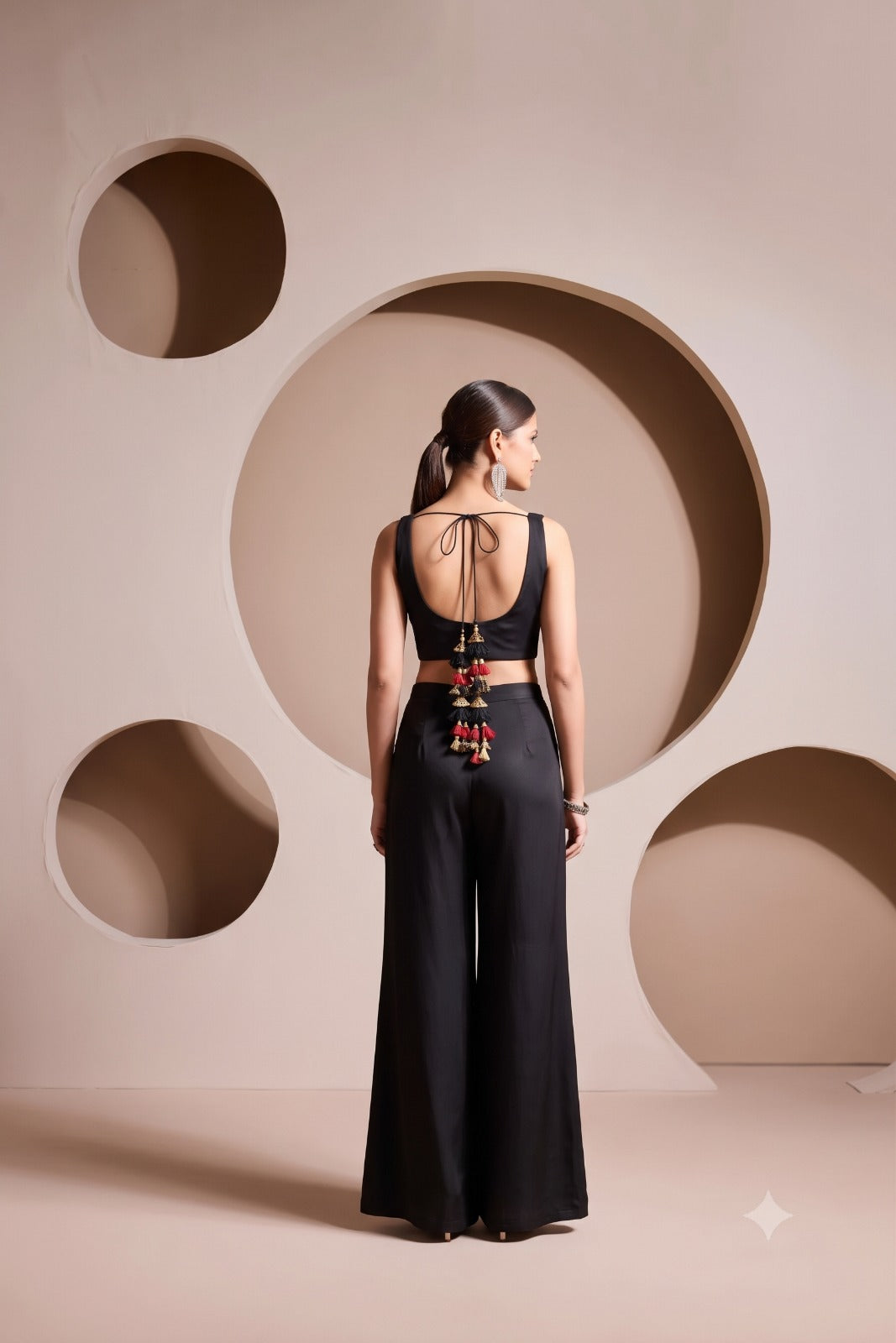 Carbon Black Embellished Crepe Silk Palazzo Set