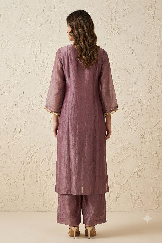 Misty Mauve Embellished Organza Silk Co-Ord Set