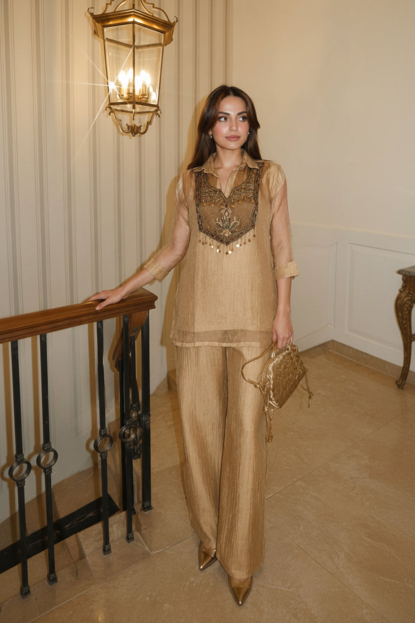 Glow Muse Embellished Shimmer Tissue Co-Ord Set