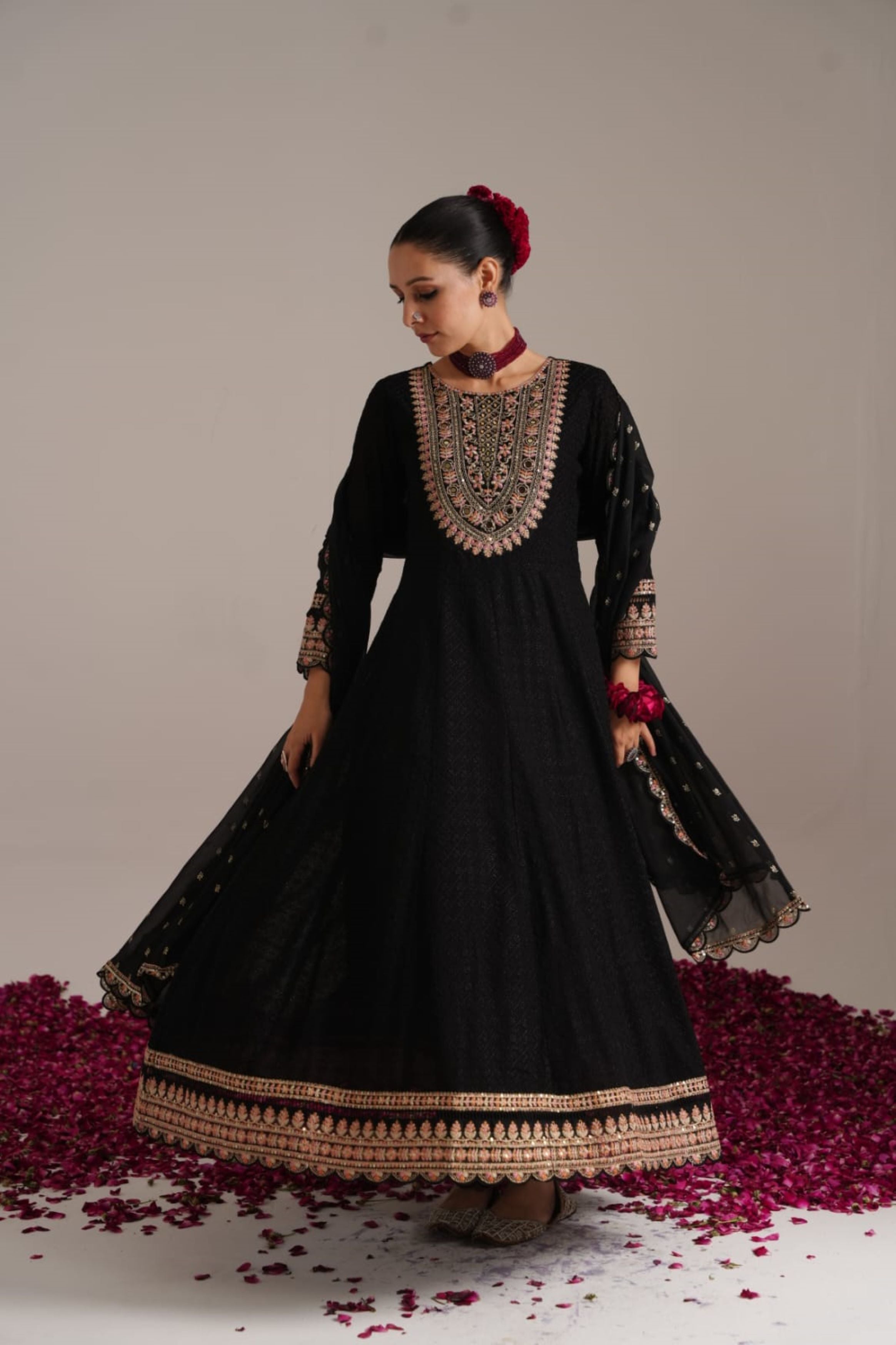 Black Chikankari Embroidered Georgette Silk Anarkali Set