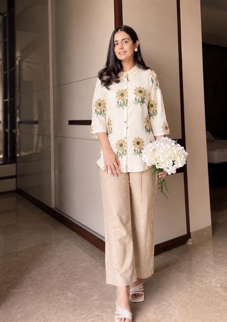 Dahlia Floral Embroidered Cotton Co-Ord Set