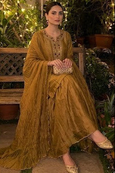 Metallic Gold Embellished Shimmer Tissue Silk Sharara Set
