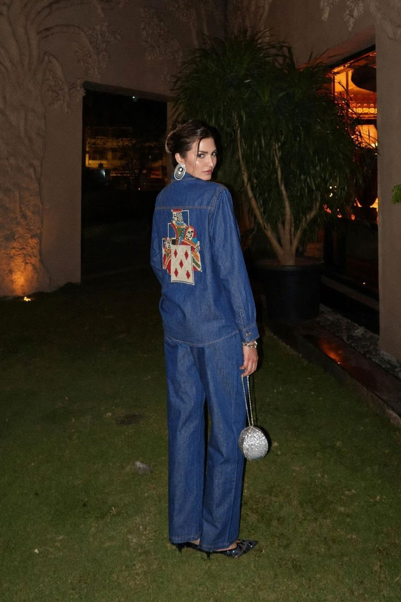 Blue Denim Embroidered Co-Ord Set