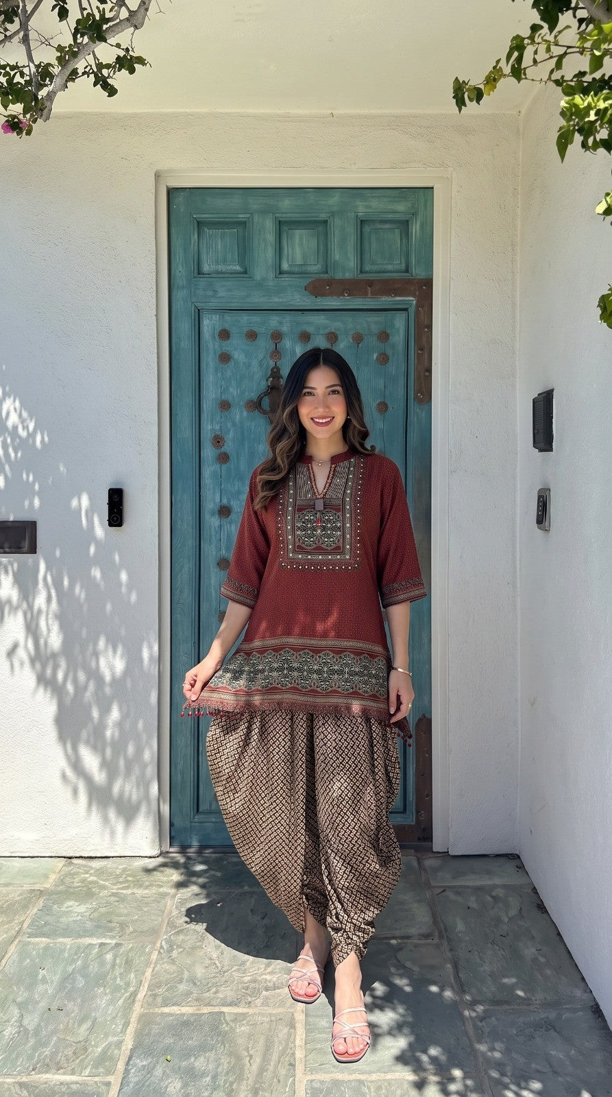 Deep Maroon Embellished Crepe Silk Salwar Set