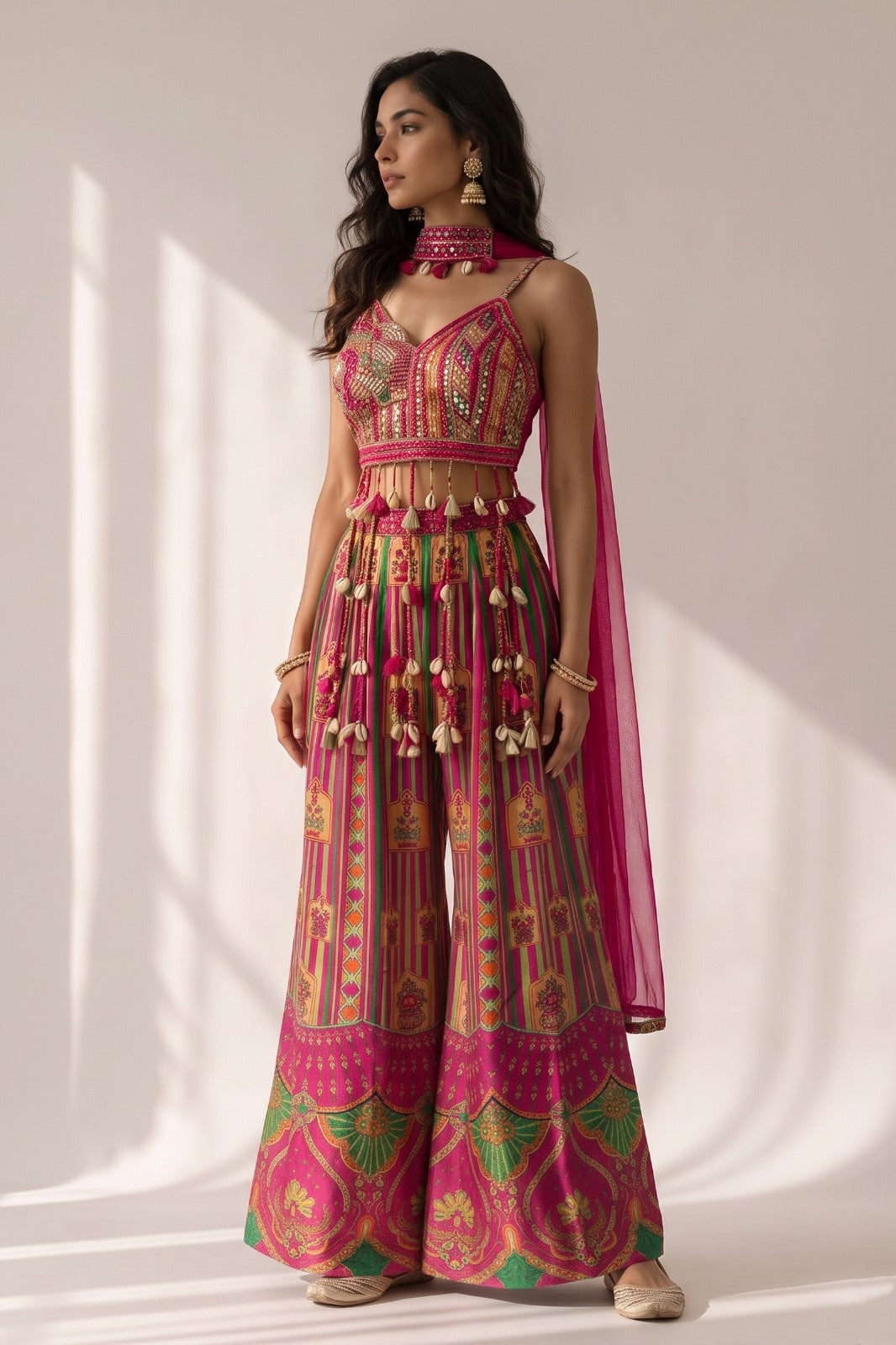Pink Rani Embellished Crepe Silk Palazzo Set