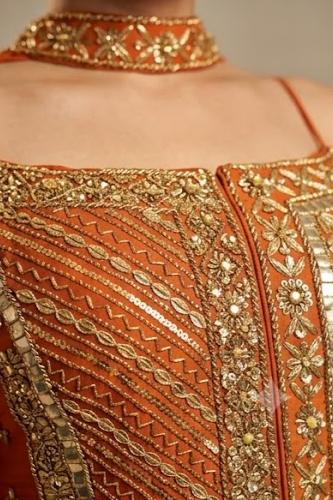 Melon Orange Embellished Crepe Silk Palazzo Set
