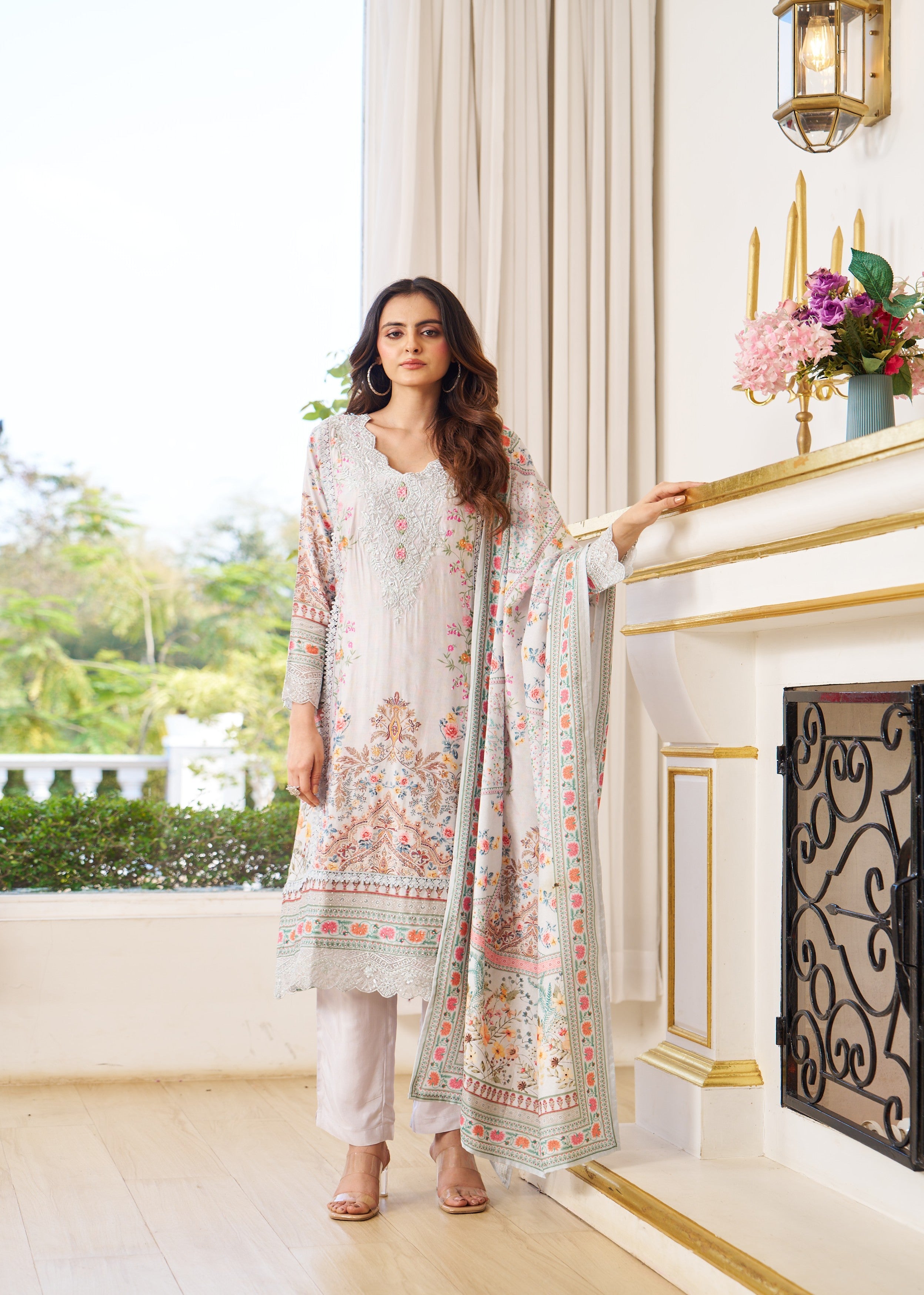 Noor-e-Bahar Sky Blue Embroidered Pant Set