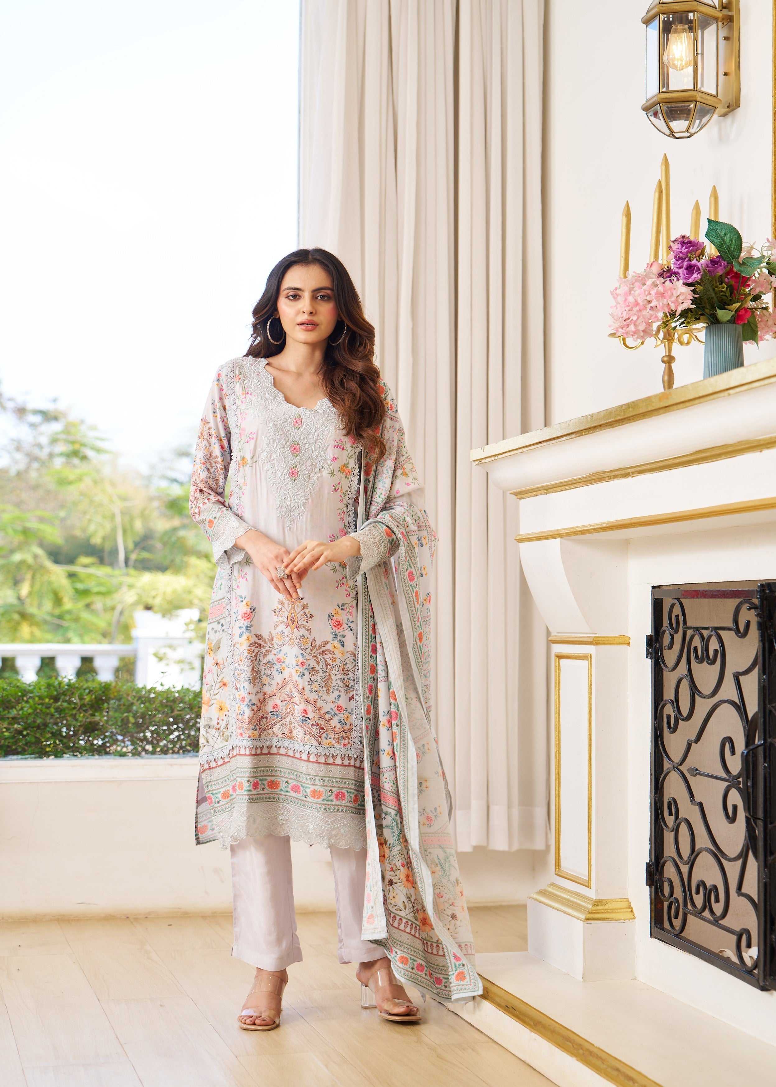 Noor-e-Bahar Sky Blue Embroidered Pant Set