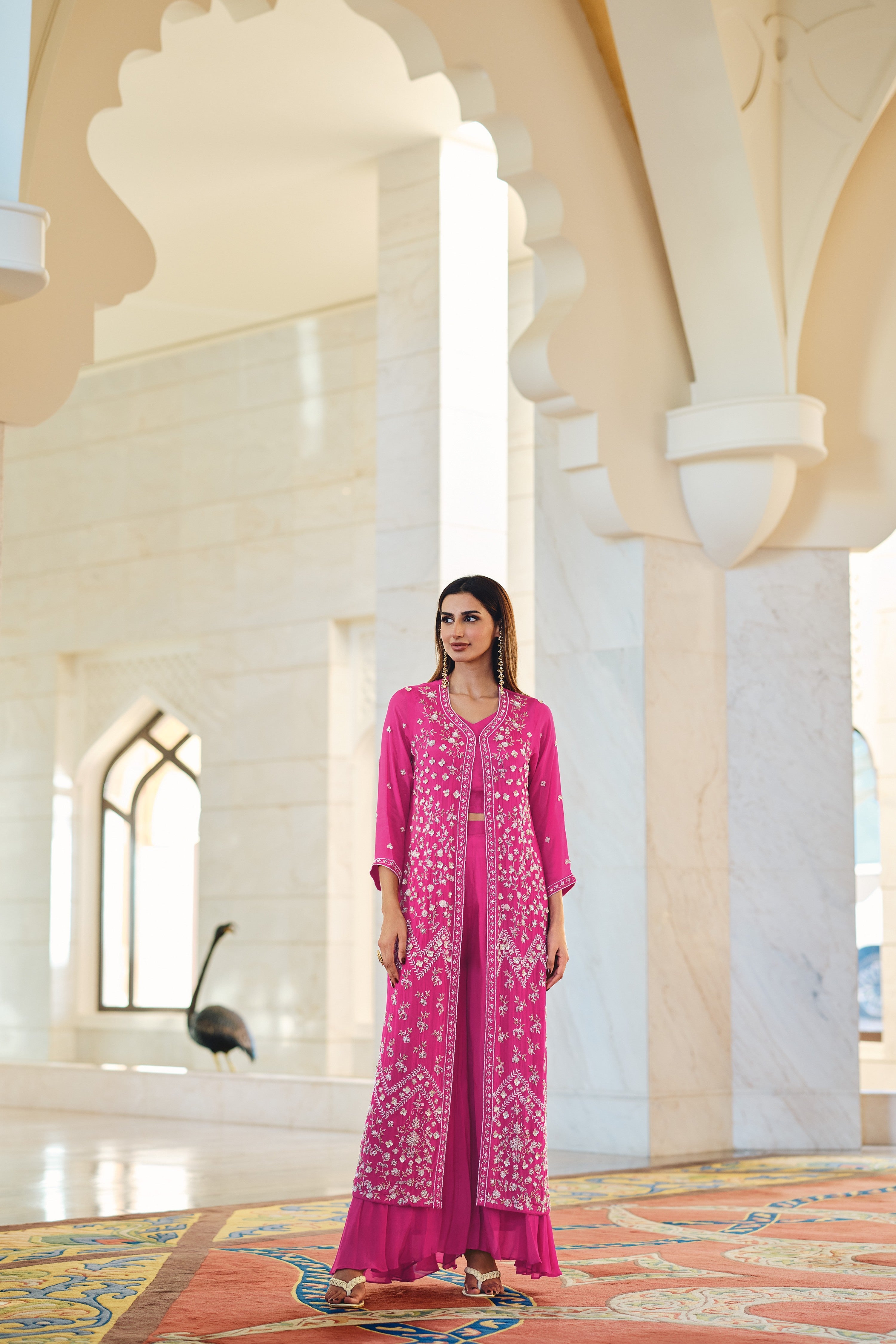 Glam Pink Embellished Jacket Set