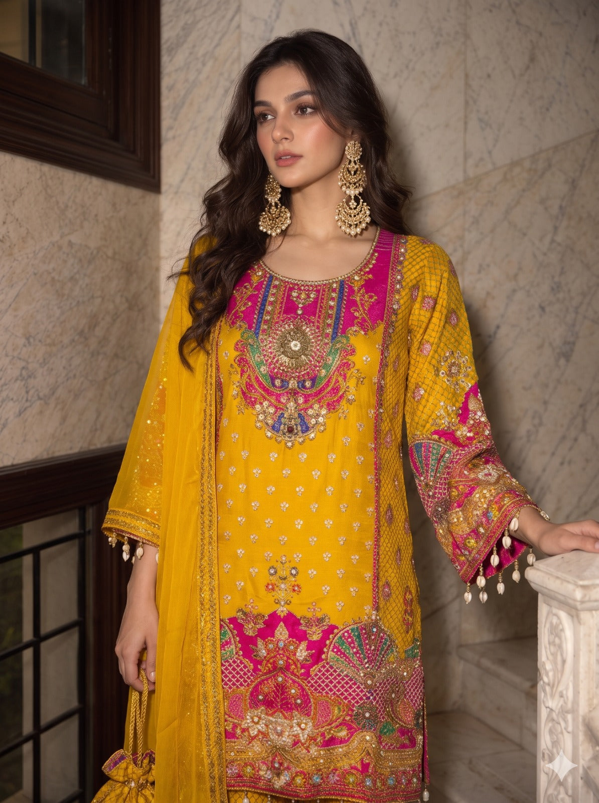 Vibrant Yellow Embellished Premium Crepe Silk Palazzo Set